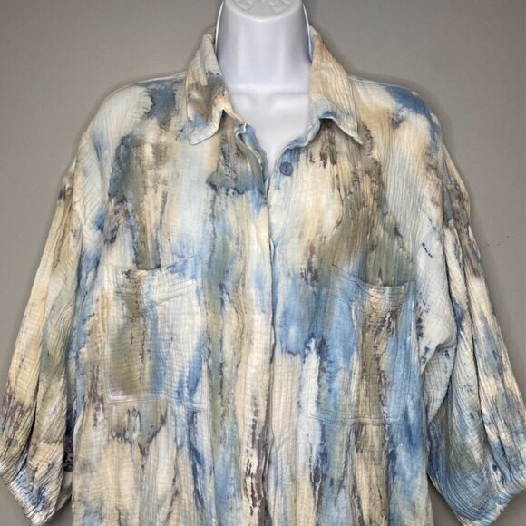 YFB Gauze Artsy Lagenlook Oversized Tie-Dye Button Up Women's Size S - Picture 2 of 8